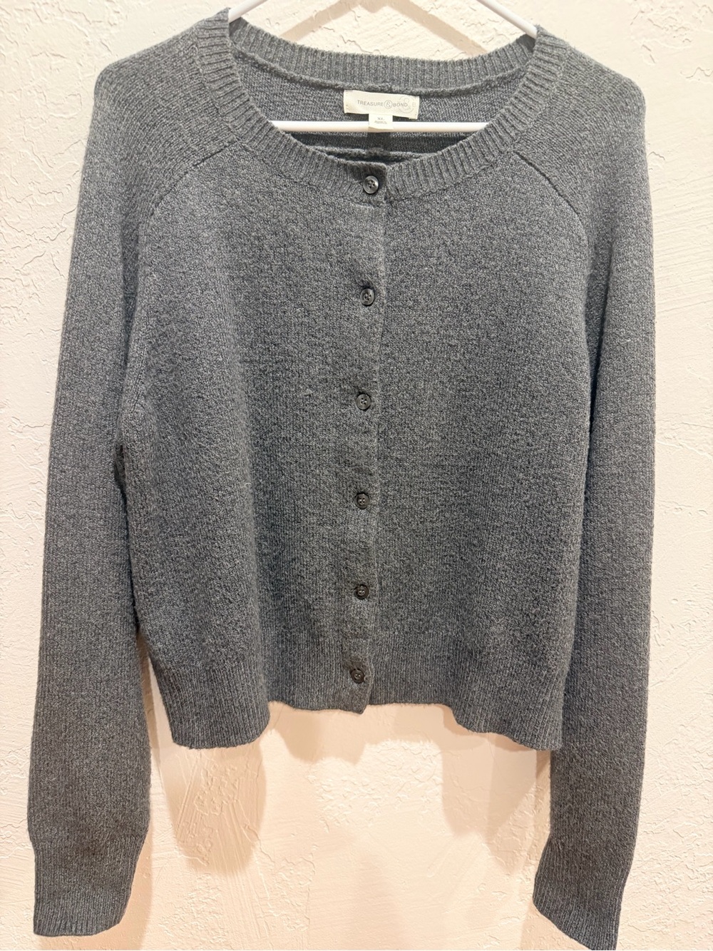 Treasure & Bond Heather Gray Button-Front Knit Cardigan